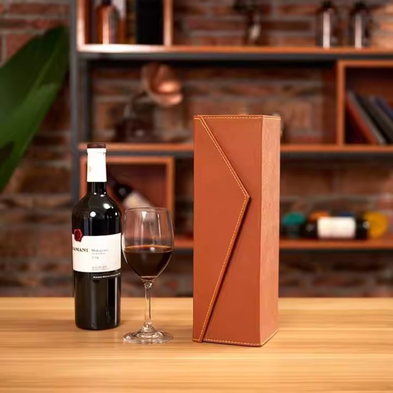 FF Brand Custom Wine Champagne Gift Box Personalized New Arrival PU Wine Bottle Holder with Embossing Printing – Packaging Box and Folding Box price