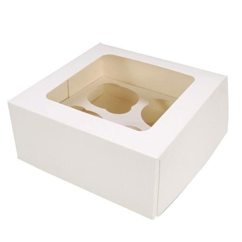 Top Selling 350g Cardboard Food Packaging Box, 4 Cupcake Muffin Boxes with Window and Insert – Cardboard Cupcake Box and Food Packaging Cake Box price