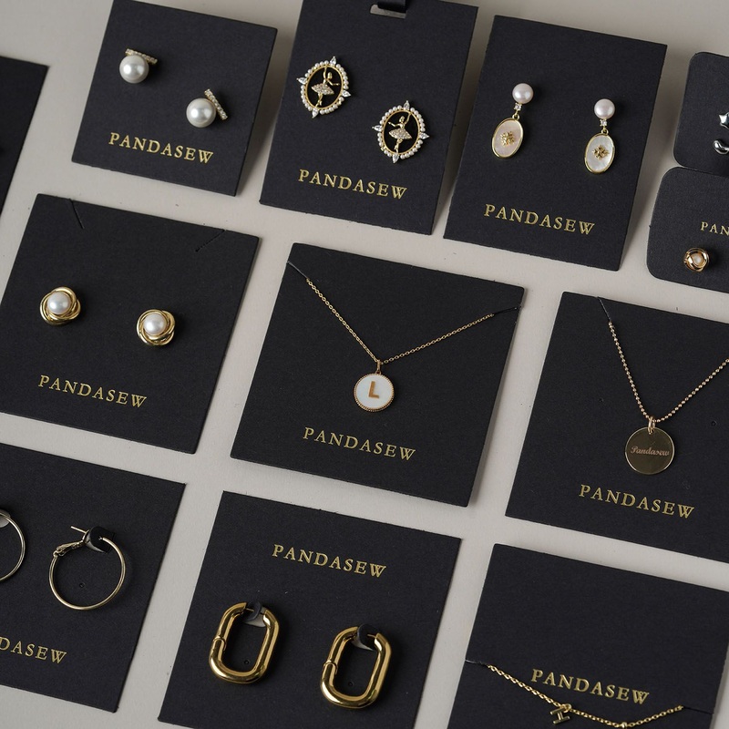 Pandasew Custom Logo Printed Thick 600g Black Jewelry Paper Card Stock for Earrings Hair Clips Necklaces Packaging Wholesale – Custom Printed Brand Cards and Hanging Tags for Jewelry price