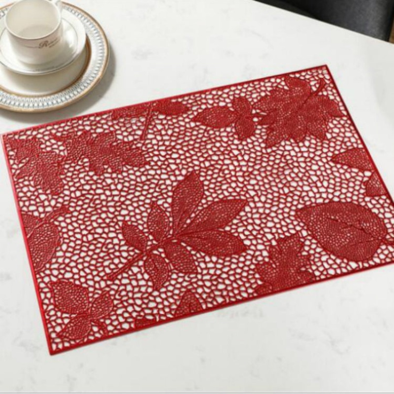 2 PCS Rectangle Plant Pattern Hollow Placemats PVC Table Mats Coffee Cup Pad