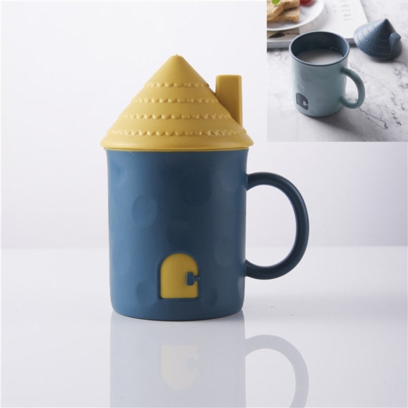3 PCS Children Creative Small House Mouth Cup with Lid Dustproof Student Dormitory Drinking Cup Home Couple Cup