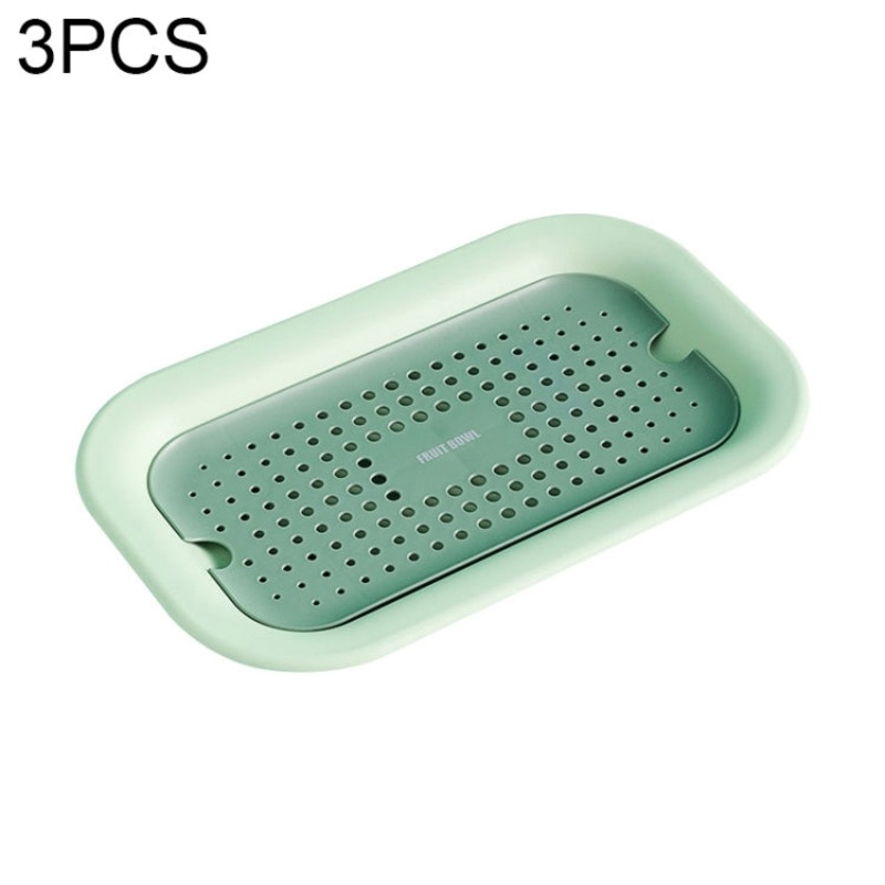 3 PCS Double Drain Fruit Tray Household Rectangular Water Cup Tray Vegetable Cleaning Drain Basket