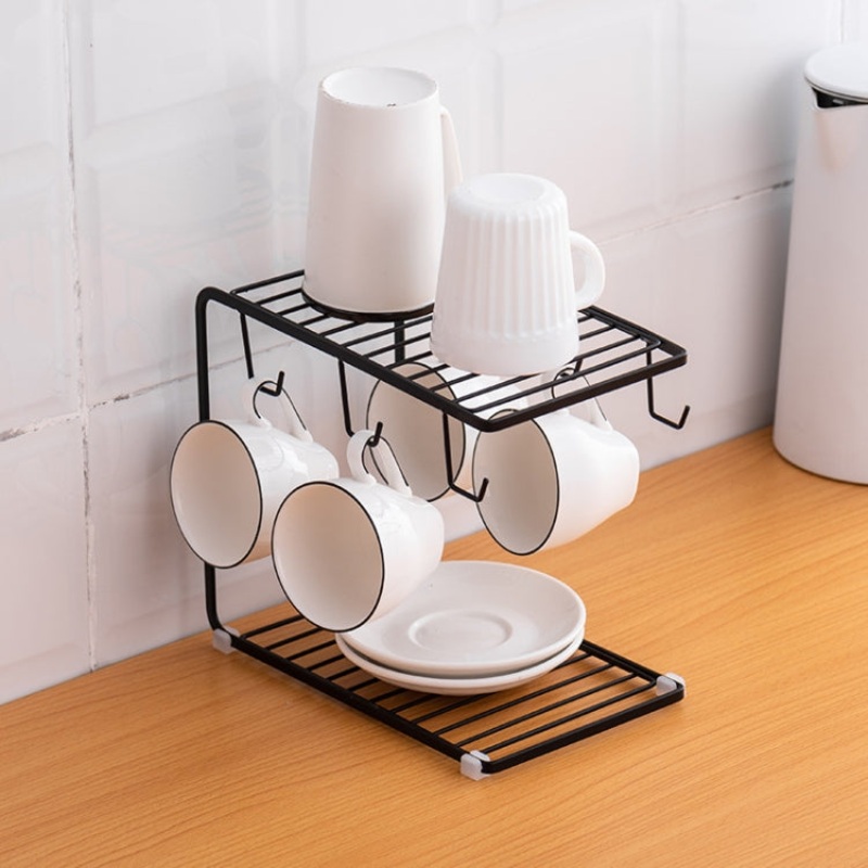 Coffee Cup Cup Holder Wrought Iron Drain Cup Holder Household Cup Storage Rack Upside Down Drain Cup Holder, Color:Black