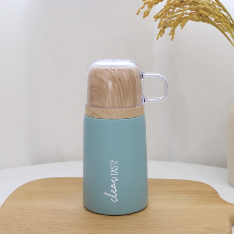 Dual-purpose Stainless Steel Vacuum Flask with Wood Grain Lid Push-button Portable Couple Water Cup, Capacity:200ml