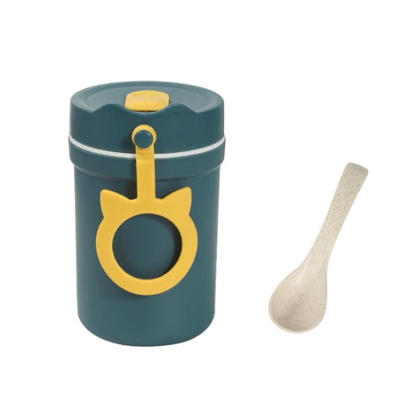 3 PCS Plastic Portable Handle Breakfast Cup Porridge Cup Suitable for Microwave Oven, Style: Cat Buckle (Dark Blue)