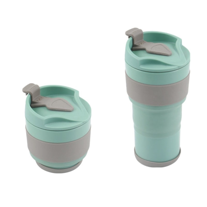 380ml Outdoor Travel Silicone Folding Eater Cup Sports Portable Retractable Compression Cup, Colour: Cyan