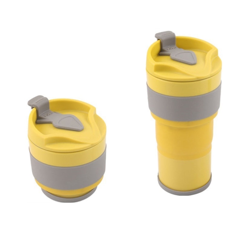 380ml Outdoor Travel Silicone Folding Eater Cup Sports Portable Retractable Compression Cup, Colour: Yellow