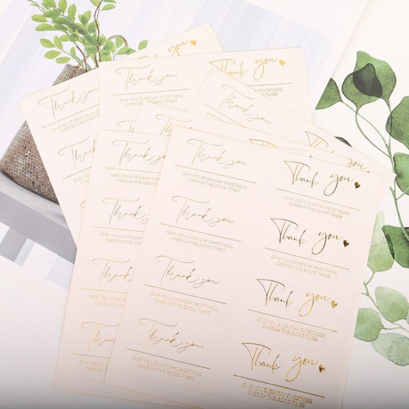 50 Packs Thank You Hot Stamping Label Dessert Cup Decoration Sticker