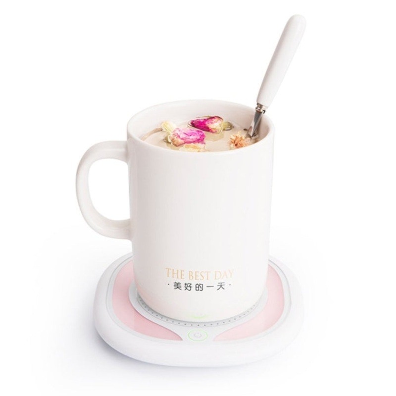 55 Degree Warm Cup Thermostat Cup with Heating Coaster Adjustable Temperature Cup Lid Ceramic Hand Warmer Cup