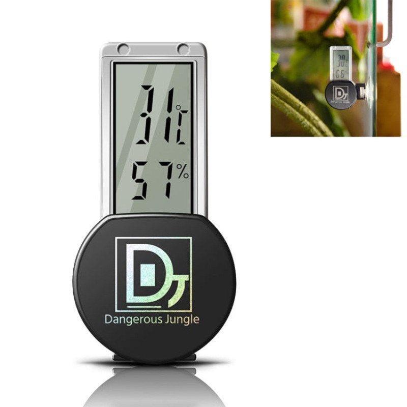 Climbing Pet Reptile Box Rainforest Cylinder Chameleon Suction Cup Thermometer Hygrometer(Black)