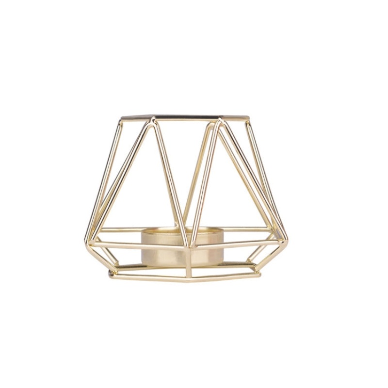 Iron Simple Aromatherapy Candle Holder Geometric Candle Holder Creative Candlelight Dinner Candle Cup Decoration, Size: Golden Small