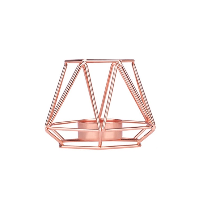 Iron Simple Aromatherapy Candle Holder Geometric Candle Holder Creative Candlelight Dinner Candle Cup Decoration, Size: Rose Gold Large