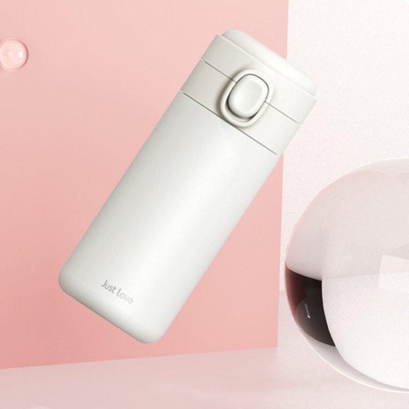 Stainless Steel Bouncing Cup Lid Pea Thermos Cup, Colour:White, Capacity:350ml
