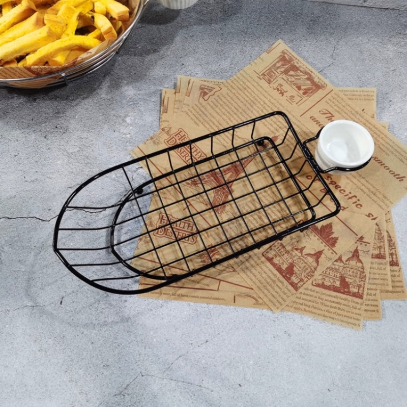 Wrought Iron Fruit Portable Storage Basket Bread French Fries Fried Snacks Portable Basket Single Cup Boat