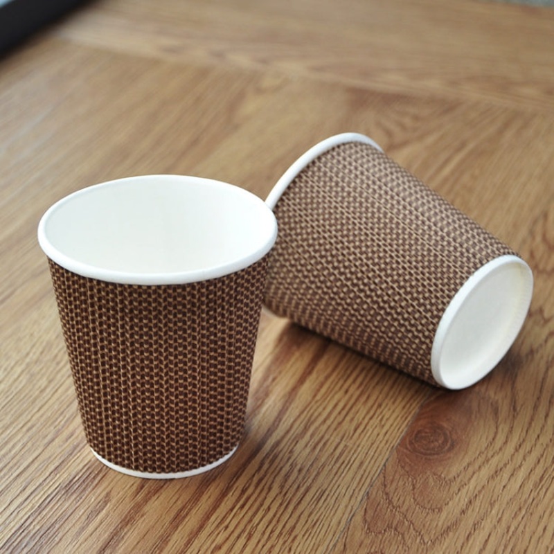 100 PCS 8oz Linen Corrugated Thickened kraft Paper Corrugated Coffee Cup
