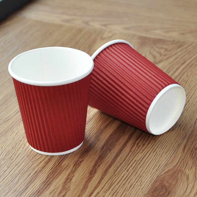 100 PCS 8oz Red Thickened kraft Paper Corrugated Coffee Cup