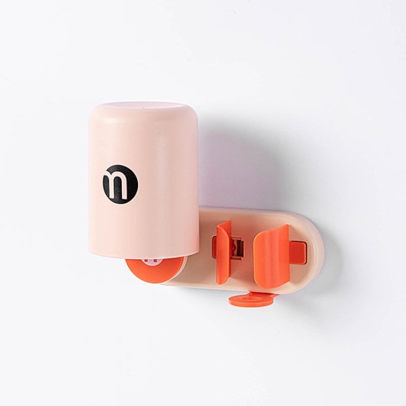 2 PCS Bathroom Punch-Free Toothbrush Rack Wall-Mounted Automatic Storage Electric Toothbrush Rack, Colour: With CupPink Orange