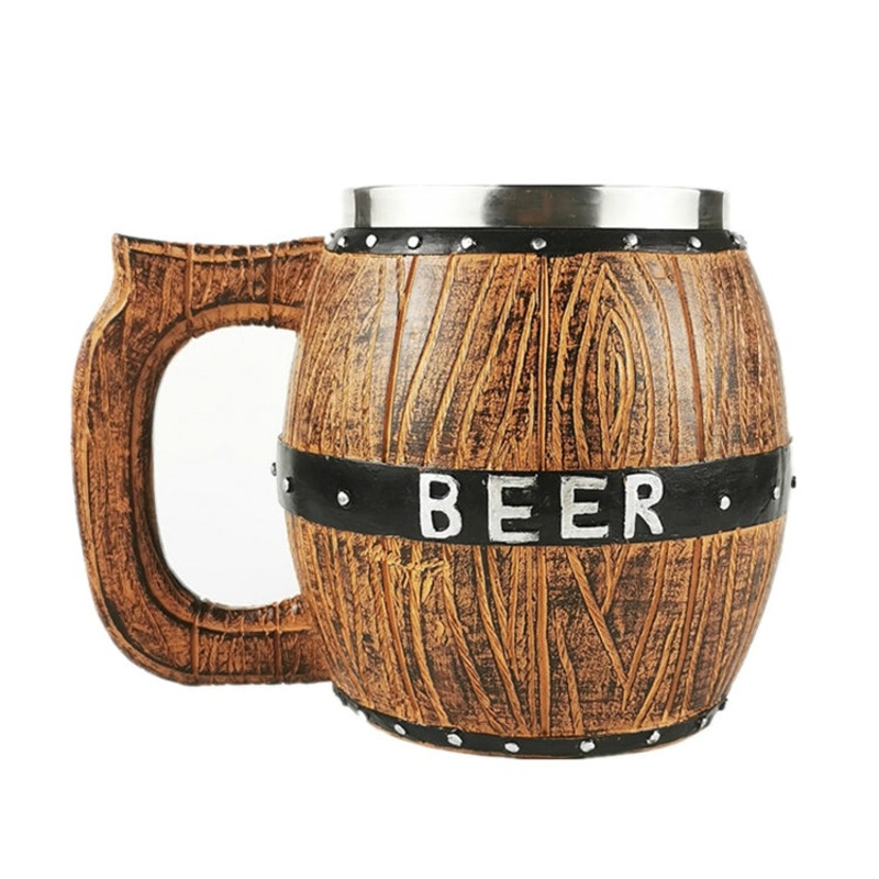 450ml Stainless Steel Wooden Barrel Beer Mug Large Capacity Wine Barrel Cup Personalized Bar Supplies
