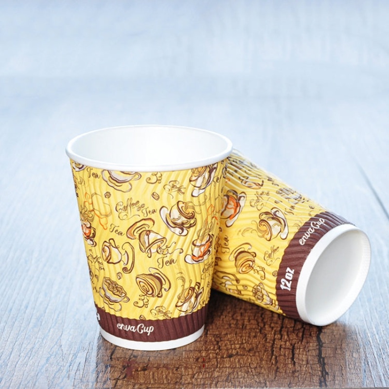 50 PCS 12oz Colored Thickened kraft Paper Corrugated Coffee Cup