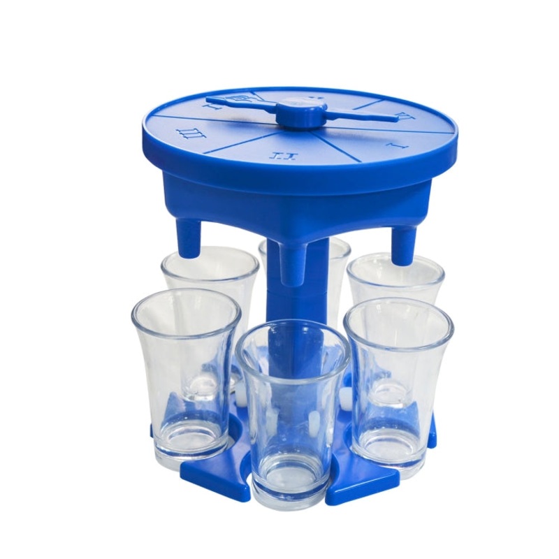 6 Cups Wine Dispenser Automatic Diversion Wine Pourer With Game Turntable, Style: Hexagon Blue with Transparent Cup