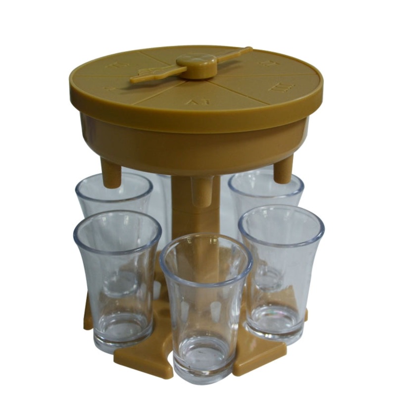 6 Cups Wine Dispenser Automatic Diversion Wine Pourer With Game Turntable, Style: Round Brown with Transparent Cup