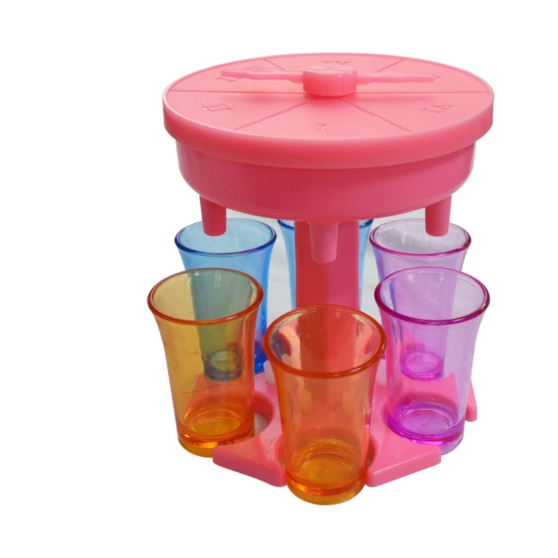 6 Cups Wine Dispenser Automatic Diversion Wine Pourer With Game Turntable, Style: Round Pink with Color Cup