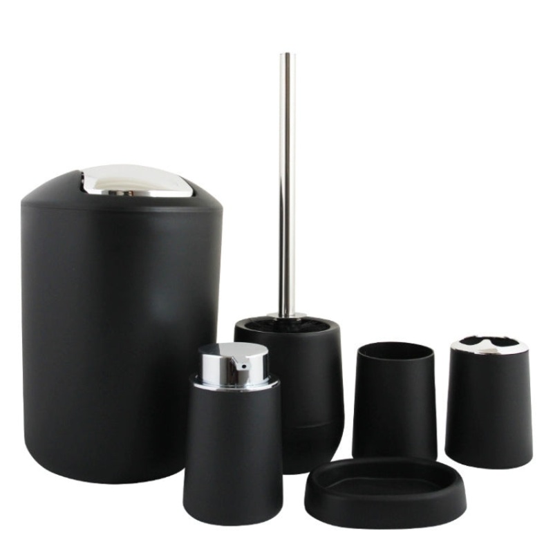 6 In 1 Plastic Bathroom Toiletries Set Plating Lid Trash Can Toothbrush Cup Soap Box Set