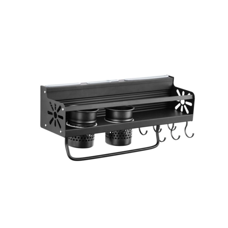 Kitchen Wall Mounted Seasoning Bottle Knife Storage Rack, Specifications A2 40cm Two Cup 6 Hook