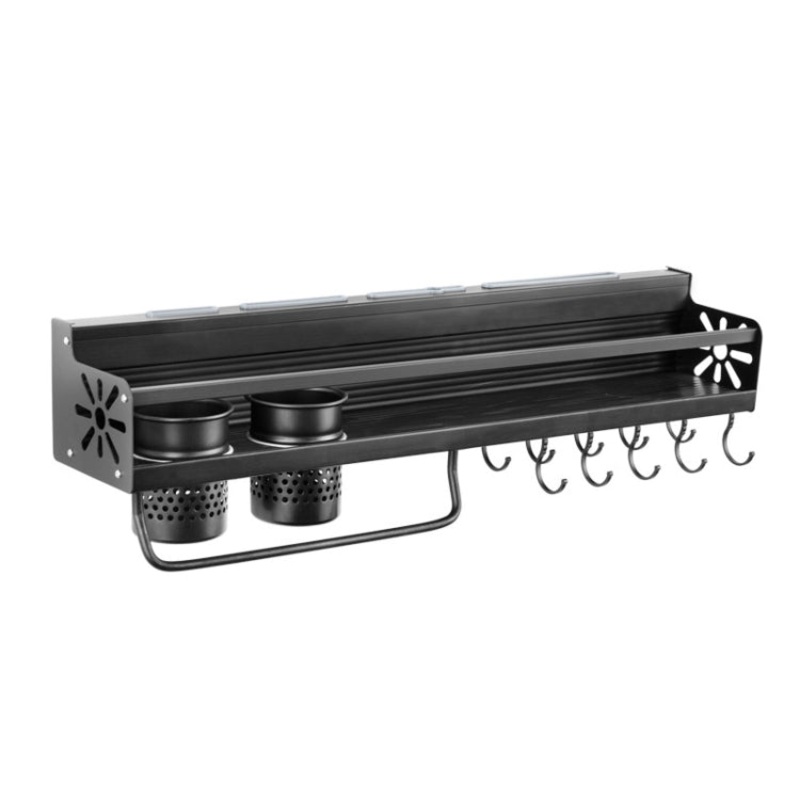 Kitchen Wall Mounted Seasoning Bottle Knife Storage Rack, Specifications C2 60cm Two Cup 10 Hook