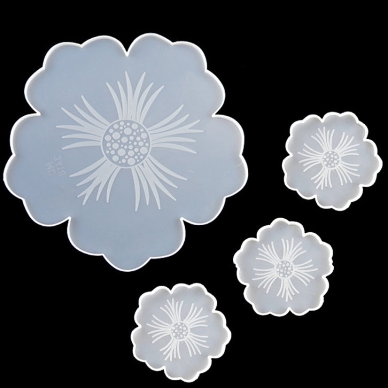 Silicone Flower Cup Pad Mold Set Crystal DIY Mirror Petal Fruit Plate Drop Mold, Specification: 1 Big + 3 Small Flowers Set