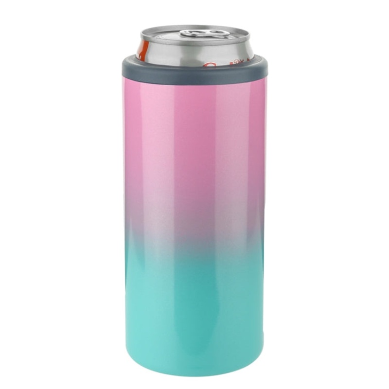 12oz Coca Cold Cans 304 Stainless Steel Double Layer Vacuum Beer Cold Cup, Color: Pink Green Gradient