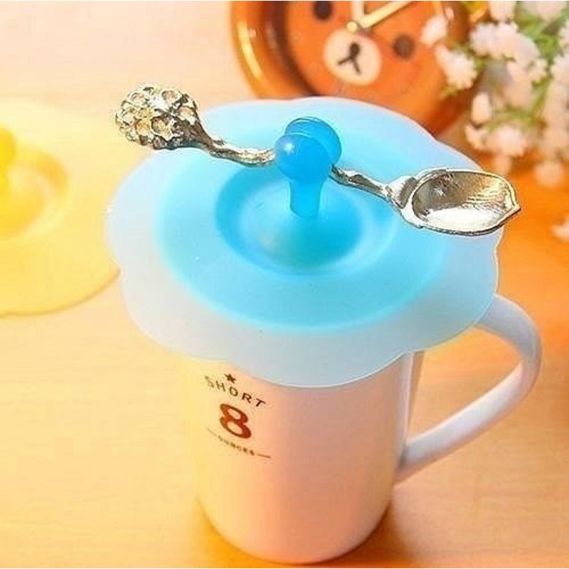 3 PCS  Silicone Water Lid Anti-dust Cup Cover Fixed A Spoon, Random Color Delivery