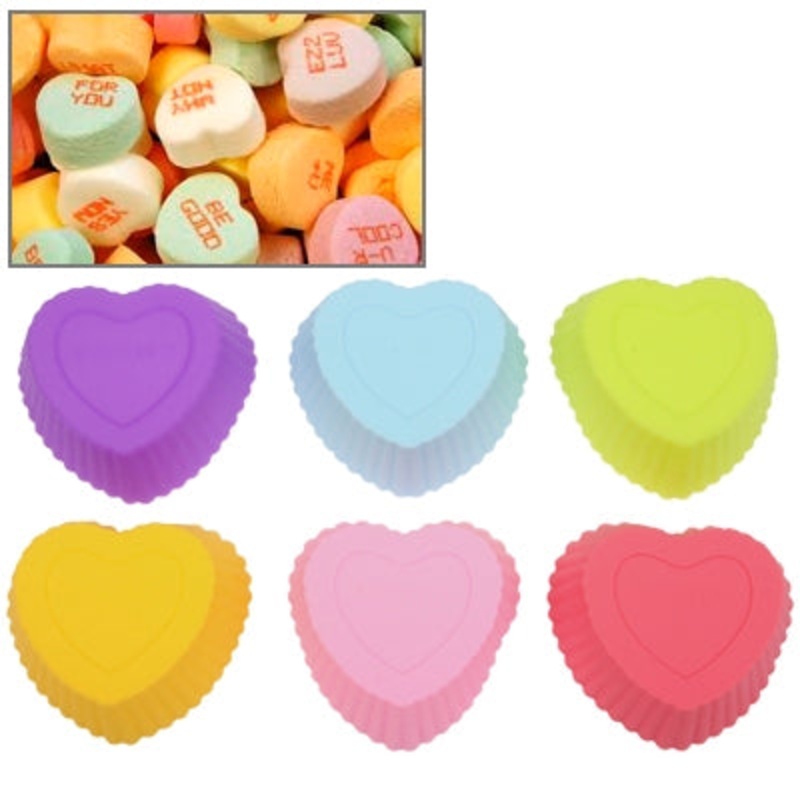 6 PCS Soft Silicone Heart Style Cake Cup Muffin Cases Chocolate Cake Baking Cup, Size: 7×6.5x3cm