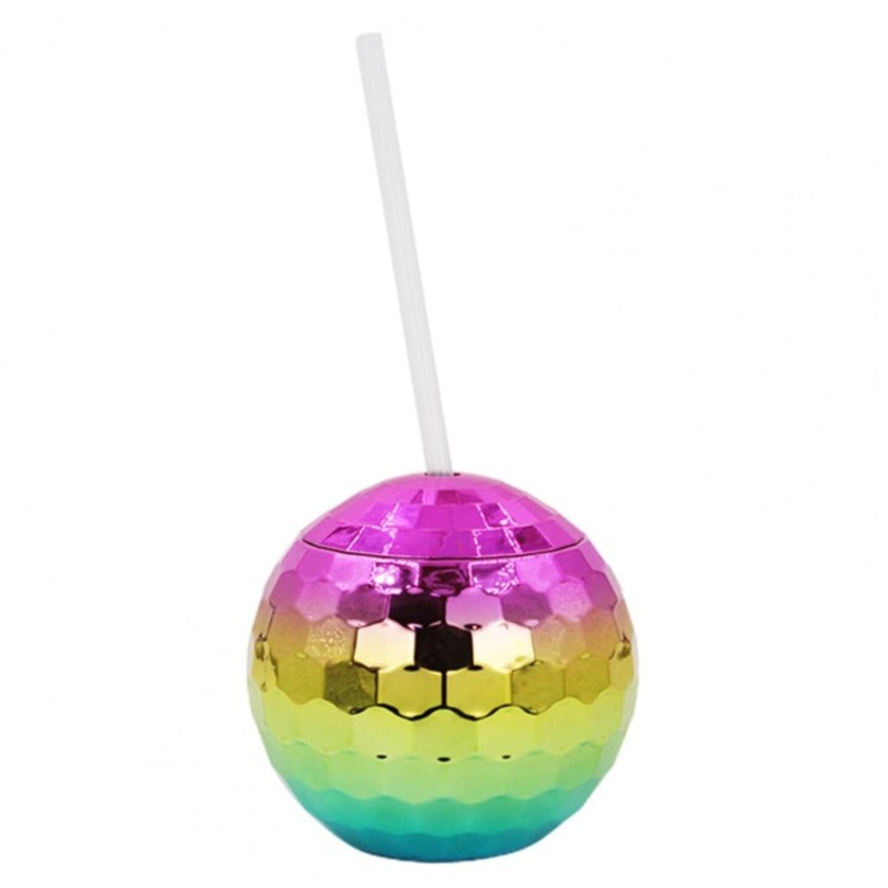 D001-2 Flash Electroplated Ball Cup Round Ball Straw Plastic Water Cup(Rainbow Color)