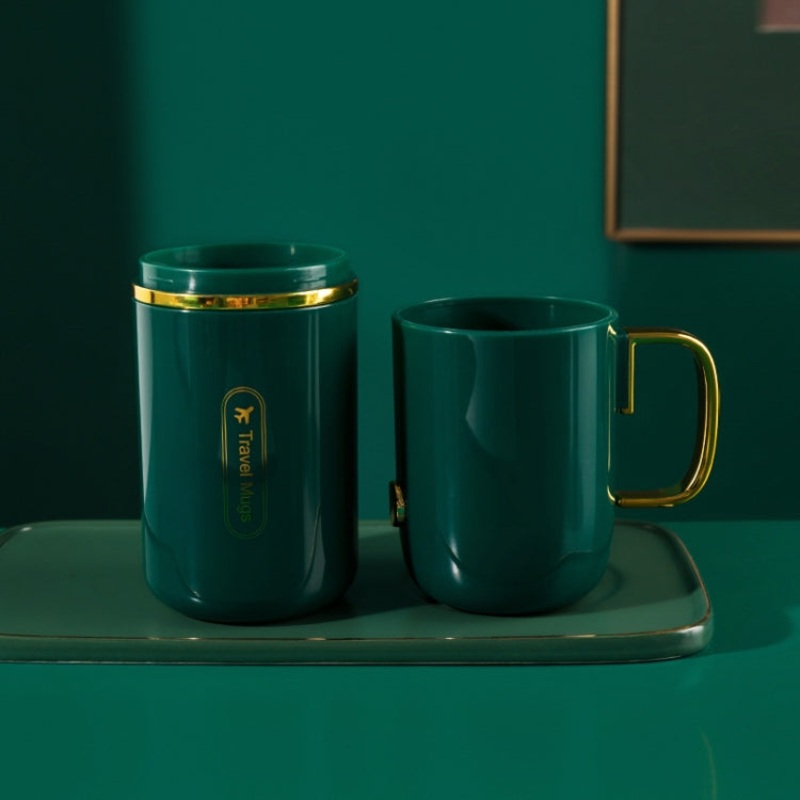 JM043 Home Mouthwash Cup Set Couple Convenient Travel Toothbrush Box, Style: 2 Cups Dark Green