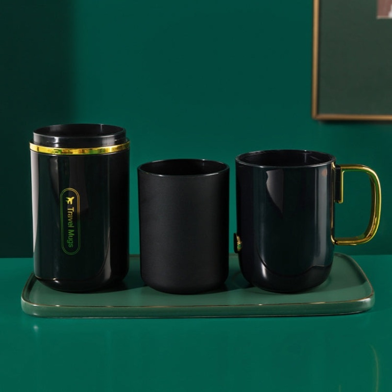 JM043 Home Mouthwash Cup Set Couple Convenient Travel Toothbrush Box, Style: 3 Cups Black