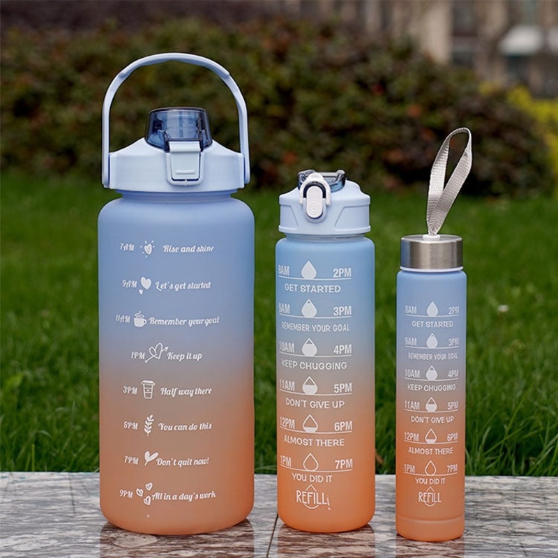 3pcs/set Gradient Plastic Sports Kettle Portable Straws Space Cup