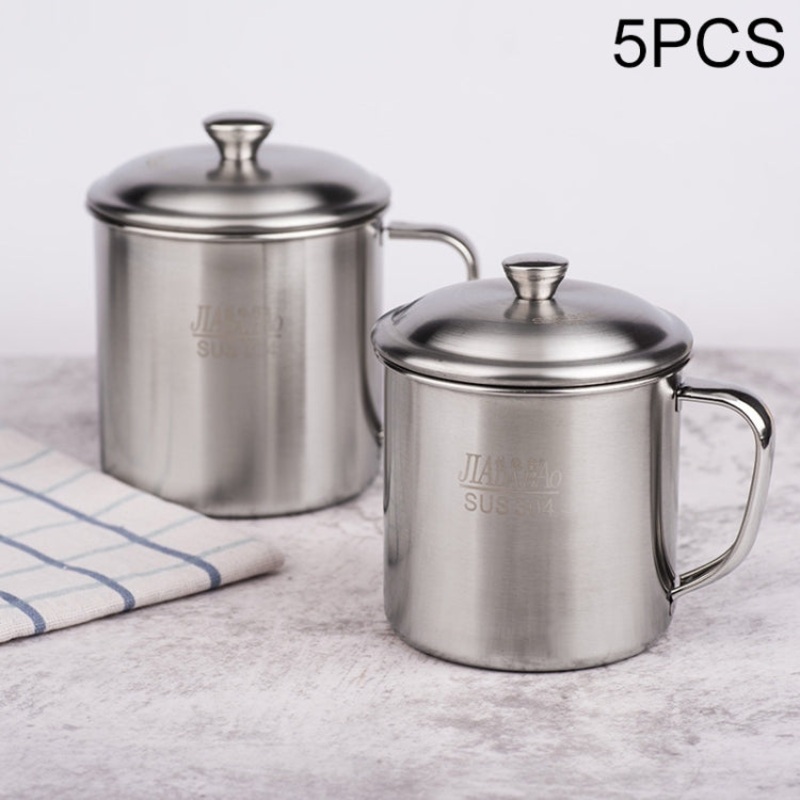 5 PCS Extra Thick 304 Stainless Steel Cup Children’s Mouth Cup with Handle Cover Household adult Drinking Water Cup 10cm with cover