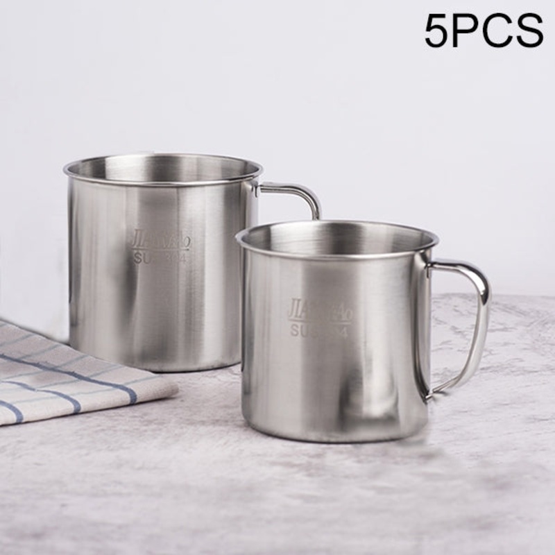 5 PCS Extra Thick 304 Stainless Steel Cup Children’s Mouth Cup with Handle Cover Household adult Drinking Water Cup 7cm without cover