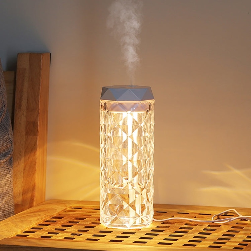 900ml Crystal Rose Lamp Humidifier Desktop Ambient Light Aromatherapy Machine