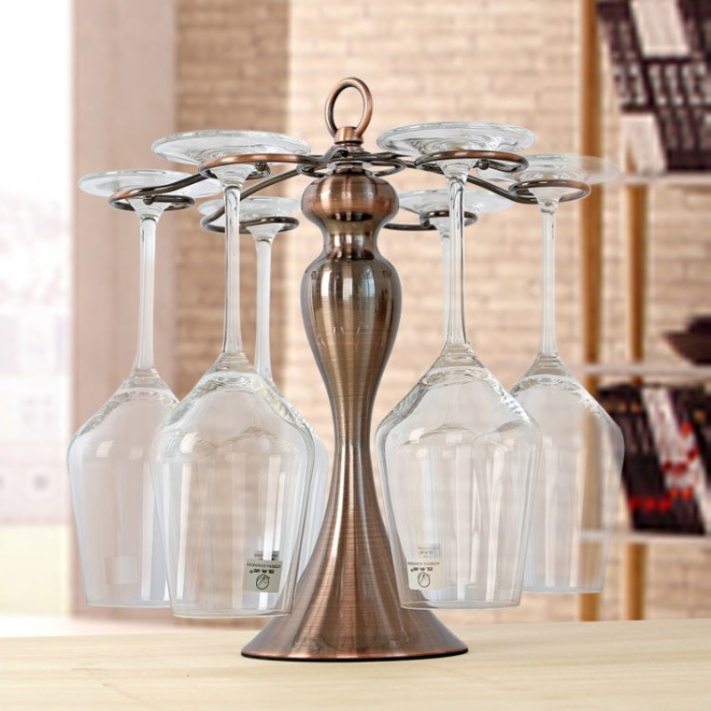 Creative Iron Three-dimensional Upside Down High Red Wine Cup Holder Home Kitchen Bar Wine Cabinet Hanging Cup Holder, Color:Bronze Cup Holder