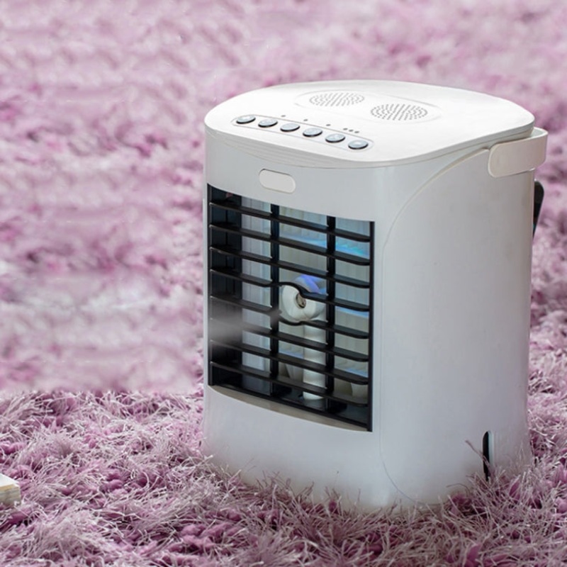Multifunction Desktop Fan Portable Air Conditioner Cooler Air Purifier Humidifier Bluetooth Speaker with Disinfection Lamp(White)