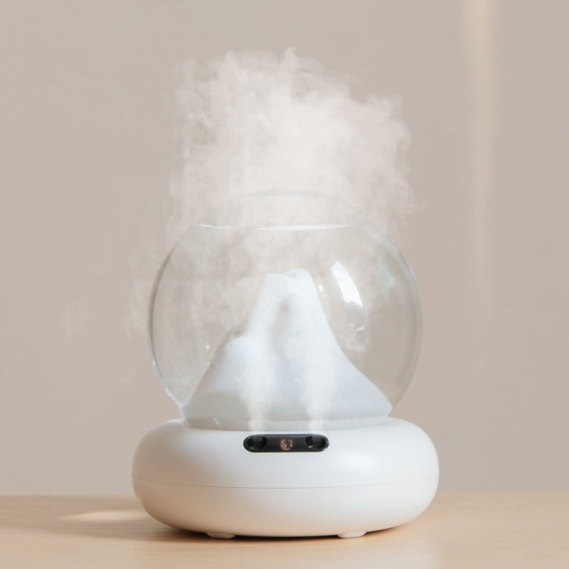 Rechargeable Moutain View Double Spray Aromatherapy Difusor Humidifier With Colorful Light(White)