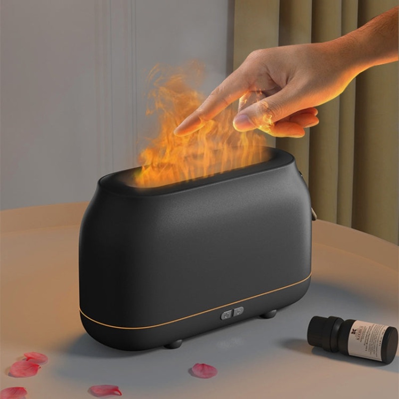 Simulation Flame Aromatherapy Humidifier Bedroom Ambient Light, Color: Gray