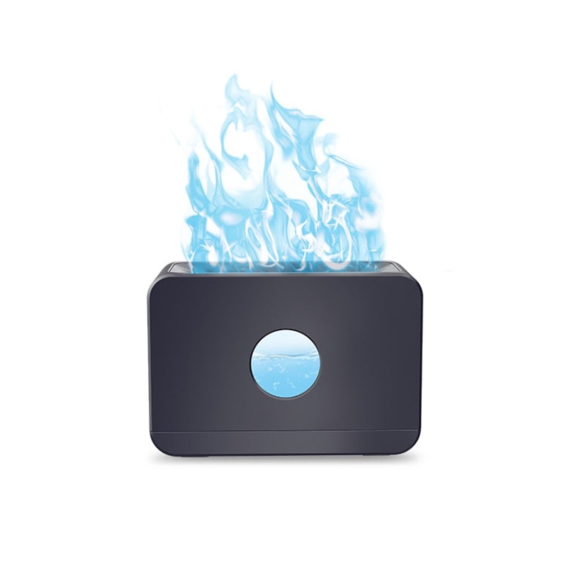 Simulation Flame Humidifier Aroma Diffuser With Remote Control, Color: Blue Light Black