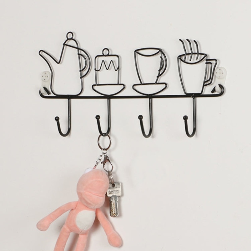 2 PCS Free Perforated Hook Wall Hanging Rack Bathroom Wall Clothes Hook Storage Hook, Style:Teapot (Four Hooks)