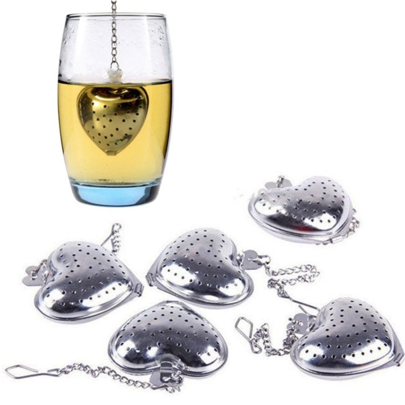 2 PCS Heart Shaped Tea Infuser Spoon Strainer Stainless Steel Steeper Handle Shower