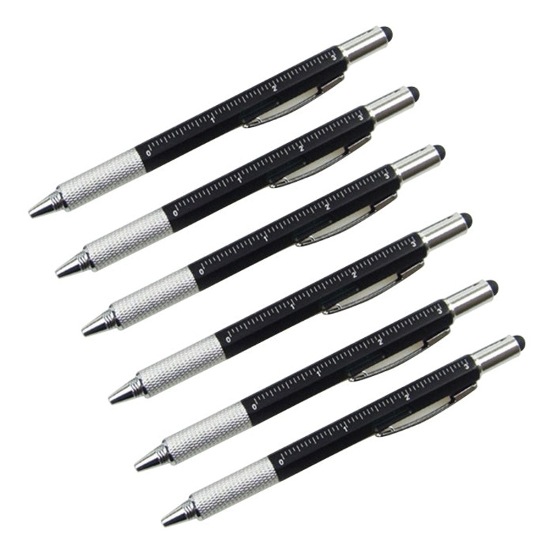 6 in 1 Multi-function Ballpoint Screwdriver Pen Scale Ruler Touch Screen Pen Tool Teaching Office Supplies