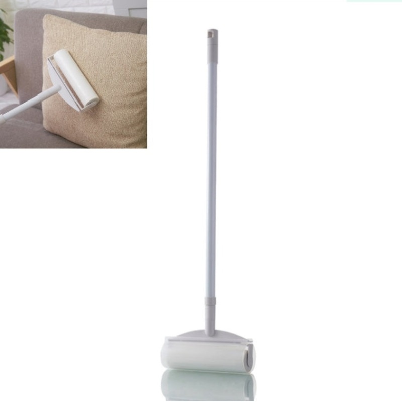 Household Floor Carpet Extended Handle Sticky Hair Roller Can Tear Off Dust Sticky Hair Roller Hair Remover(White)