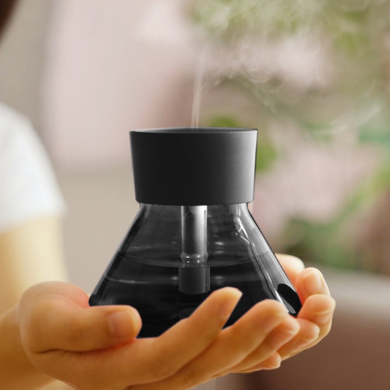 Mini Perfume Bottle Humidifier Glass LED Night Light USB Desktop Diffuser(Black)
